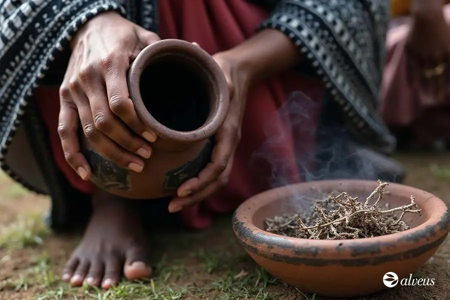 rituel africain avec les herbes médicinales