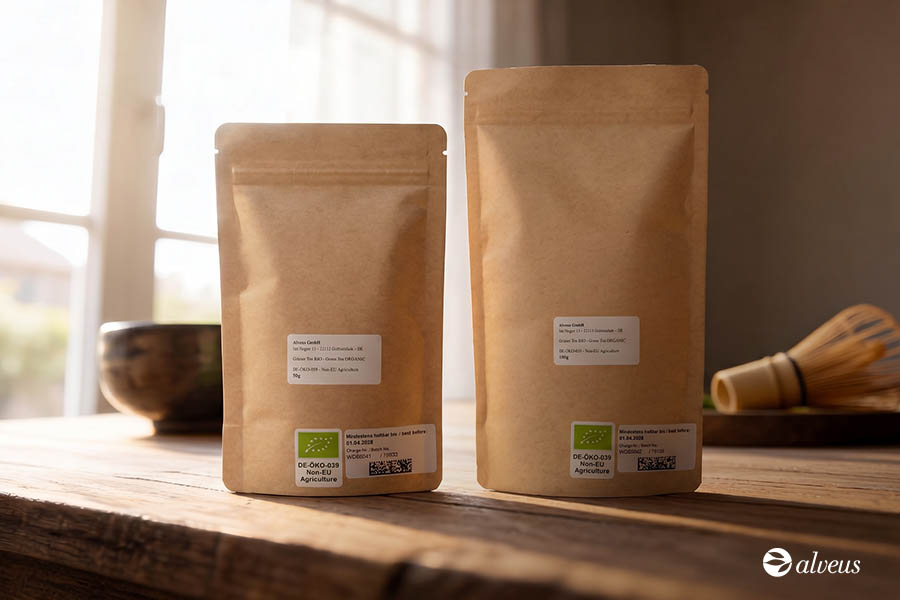 50g and 100g bags of Alveus Hisui Matcha